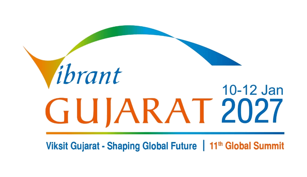 Vibrant Gujarat Global Summit 2027 logo: 10-12 January, Viksit Gujarat - Shaping Global Future, 11th Global Summit